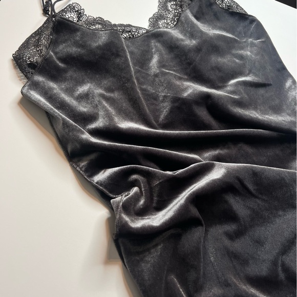 NWT Free People Lace Yasmine Velvet Slip Mini Dress Pajama Lingerie Grey XS - Picture 6 of 10